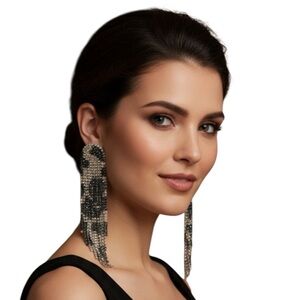 Leopard Print Drop Earrings - Sparkling Rhinestone Animal Print Fringe Tassels